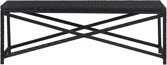Bench Black Poly Rattan, Powder-Coated Steel Garden Bench Garden Seating for Courtyard 47.2 in Durable