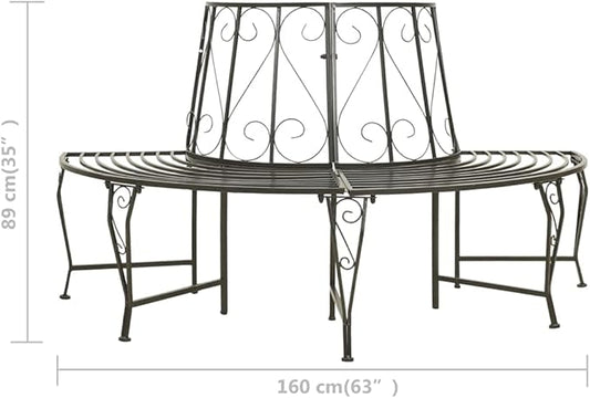 Silver Grey Steel Half-Round Tree Bench for Outdoor Garden Patio Seating, Durable Waterproof Metal Semi-Circular Bench with Spacious Design for Relaxation and Lounging