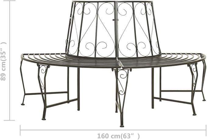 Silver Grey Steel Half-Round Tree Bench Outdoor Seating for Garden Patio Park Durable Waterproof Metal 3-Person Comfortable Relaxation Spacious Design