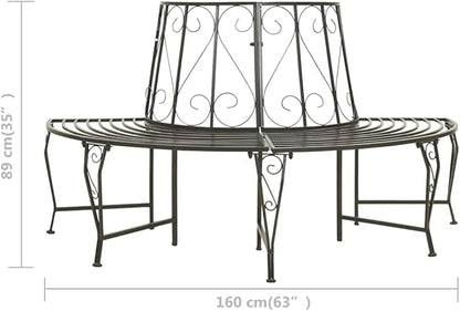 Silver Grey Steel Half-Round Tree Bench Outdoor Seating for Garden Patio Park Durable Waterproof Metal 3-Person Comfortable Relaxation Spacious Design