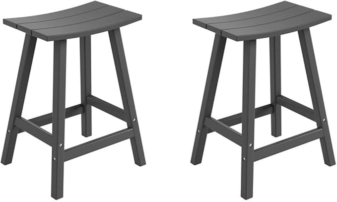 Costaelm All-Weather Bar Stools Set of 2, 24" Height Outdoor Bar Stools, Adirondack Poly Patio Bar Stool for Patio, Deck, Kitchen Counter and Garden, Gray