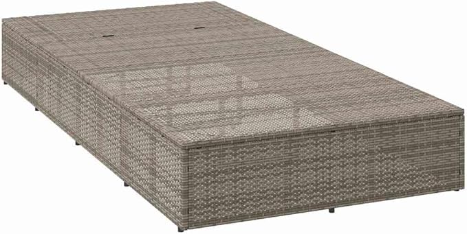 Adjustable Outdoor Chaise Lounge Chair Grey Poly Rattan 15.5x32.6x12.2in Folding Poolside Recliner with Removable Cushion for Patio Balcony Garden