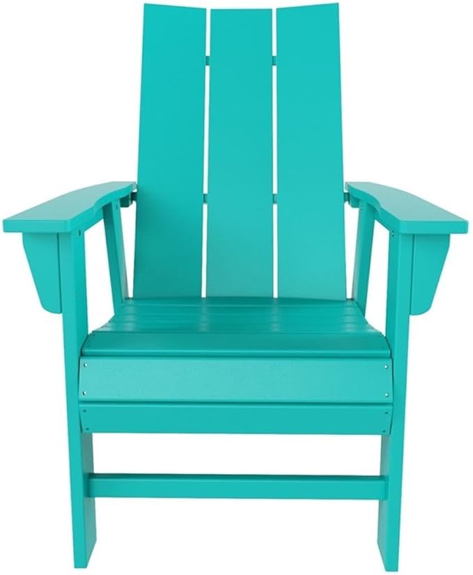 Costaelm Outdoor Adirondack Chair, HDPE Patio Balcony Chairs, Portside Seashell Nautical Curveback Adirondack Chair and Fire Pit Chairs, Turquoise