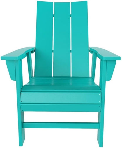 Costaelm Outdoor Adirondack Chair, HDPE Patio Balcony Chairs, Portside Seashell Nautical Curveback Adirondack Chair and Fire Pit Chairs, Turquoise