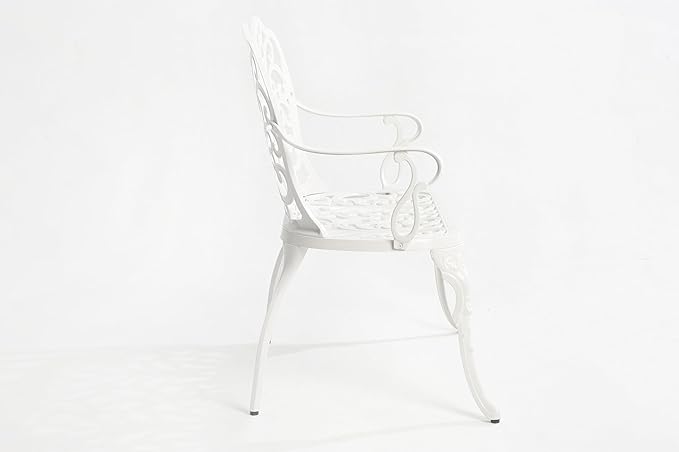 Patio Garden Bench Metal Park Bench Cast Aluminum Outdoor Furniture with Floral Rose for Patio,Park,Lawn,Yard White