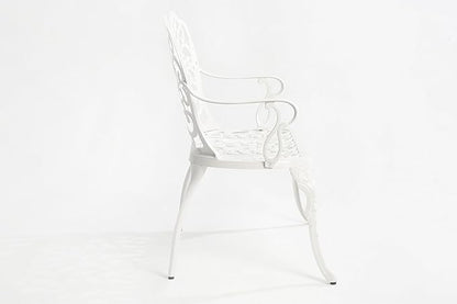 Patio Garden Bench Metal Park Bench Cast Aluminum Outdoor Furniture with Floral Rose for Patio,Park,Lawn,Yard White
