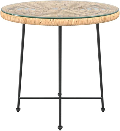 31.5" Round Black Glass Dining Table Tempered Glass Top Steel Legs Modern Patio Garden Indoor Outdoor 4-Seater Bistro Table for Balcony, Kitchen & Living Room