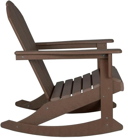 Costaelm Outdoor Adirondack Chair, All Weather Resistant Classic Balcony Chair and Fire Pit Chairs, Adirondack Plastic Outdoor Porch Furniture Rocking Chair High Back HDPE Poly Lumber, Dark Brown