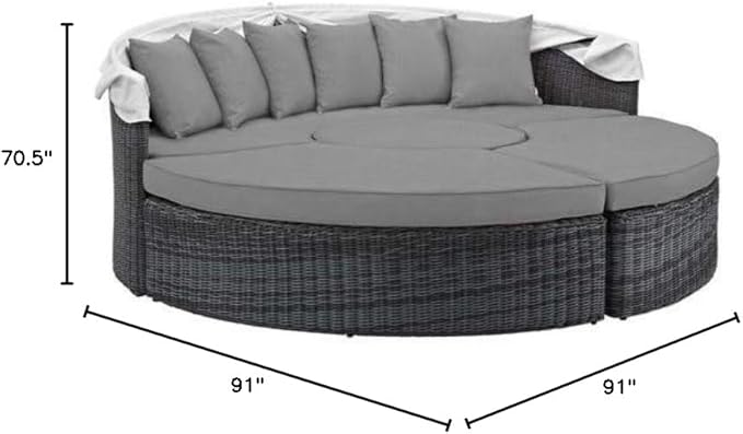 Modway Summon Outdoor Patio Daybed with Canopy and Sunbrella Cushions in Canvas Gray