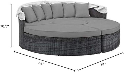 Modway Summon Outdoor Patio Daybed with Canopy and Sunbrella Cushions in Canvas Gray