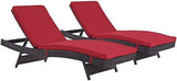 Modway Convene Wicker Rattan Outdoor Patio Chaise Lounge Chairs in Espresso Red - Set of 2 - Photo 1