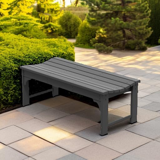 WO Home Furniture Outdoor 46" Backless HDPE Adirondack Bench, Poly Lumber Seat for Patio, Backyard, Balcony, All Weather Resistant with UV Protection, Gray