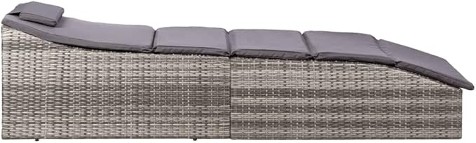 Outdoor Chaise Lounge Folding Grey Rattan Recliner 24.4 x 75.6 x 37.4 in Weather-Resistant Sun Lounger with Dark Grey - Photo 5