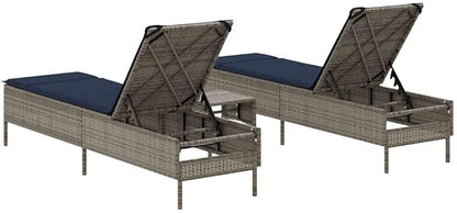 3-Piece Patio Sun Lounger Set with Side Table, Extra Long Adjustable Reclining Pool Chaise Lounge Chairs, Weather-Resistant PE Rattan for Garden, Backyard, Poolside, Grey