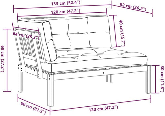 Patio Sofa Black and Natural Wood Solid Acacia Wood, Polyester Fabric Outdoor Furniture Outdoor Couch Poolside Lounge Furniture Backyard Seating Ensemble for Deck Balcony Patio Garden
