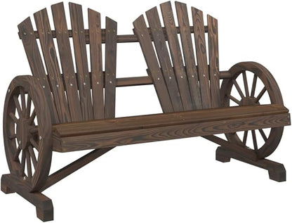 Solid Fir Wood Adirondack Chair for Two, Weather-Resistant Outdoor Patio Seating with Wide Armrests and Ergonomic Design in Warm Burnt Brown Finish