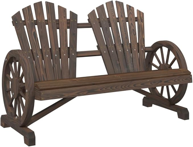 2-Seater Adirondack Chair Solid Fir Wood Outdoor Patio Furniture with Burnt Look for Garden Backyard Poolside - Photo 2