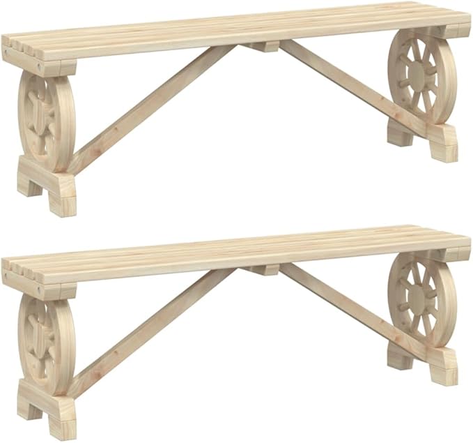 Garden Bench Set of 2 Brown Solid Fir Wood Standard Seats 2 Patio Seating Patio Chair for Backyard Poolside