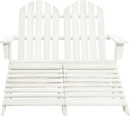 White 2-Seater Adirondack Chair with Ottoman, Ergonomic Outdoor Furniture, Durable Fir Wood Patio Seating for Garden, Balcony, and Relaxation