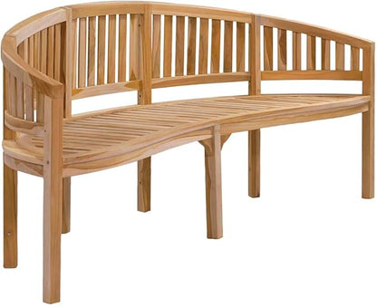 Solid Teak Wood Garden Bench Banana Shape 20.1 x 78.7 x 33.9 Inches Warm Brown Indoor Outdoor Bench for Patio Garden Living Room Seats 3