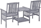 Grey and Beige Solid Acacia Wood Garden Chair with Tea Table, Polyester Cushions, Outdoor Bistro Set for Two - Photo 3