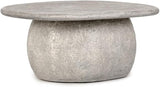 Pemberly Row 42-Inch Round Outdoor Coffee Table, Light Gray Concrete Stone, Plinth-Style Base, Smooth Finish - Photo 1