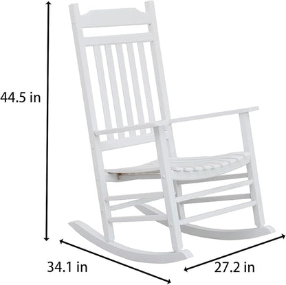 White Porch Rockers 3 Piece Outdoor Wooden Adults Furniture Set with 2 Rocking Chair and 1 Outdoor Side Table for Patio Lounge Balcony