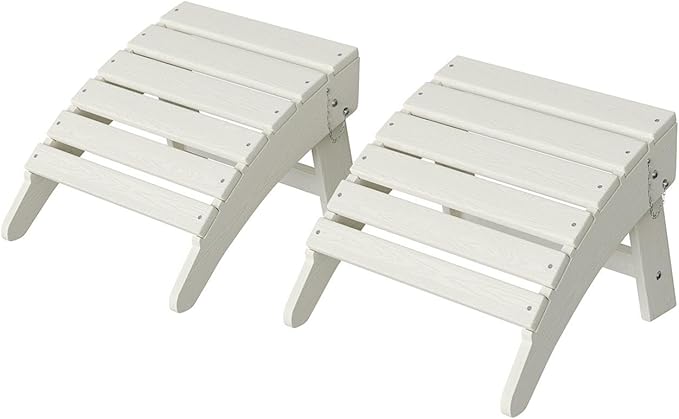 GarveeLife Folding Adirondack Ottoman Set of 2 for Adirondack Chair, HDPE All-Weather Footrest for in/Outdoor Patio Deck Backyard, White