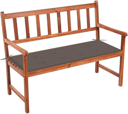 47.2" Solid Acacia Wood Patio Bench with Cushion Outdoor Garden Furniture Rustic Weather-Resistant Seating for Porch Deck Backyard