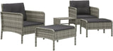 vidaXL 5 Piece Patio Lounge Set - Gray Poly Rattan Outdoor Furniture with Metal Frame, Cushioned Chairs - Photo 5