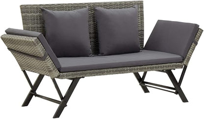 Garden Bench Deck Bench Patio Bench with Cushions 69.3" Gray Poly Rattan