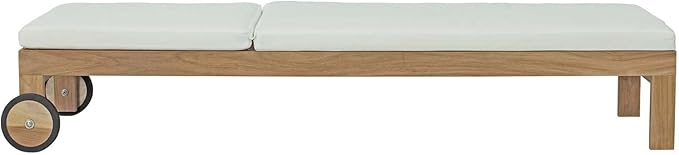 Modway Upland Teak Wood Outdoor Patio Chaise Lounge Chair with Cushions in Natural White - Photo 5
