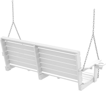 Plawdlik Porch Swings,2 Seat Patio Chair with Two Cup Holders,HDPE Waterproof Bench for Courtyard-White