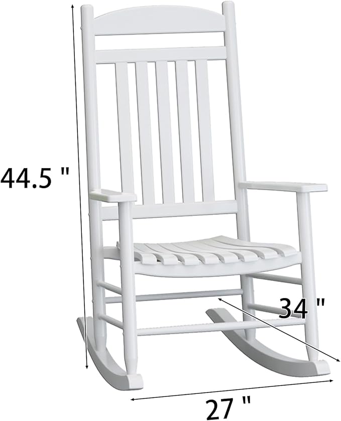 Wooden Outdoor Rocking Chair, Weatherproof Oversized Rocking Chair, Heavy Duty Comfort with 450 lbs Weight Capacity, Solid Relaxing Rocker with High Back for Patio, Porch, Living Room (white)