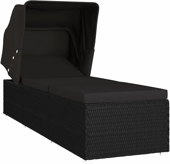 (Fast Shipments) Outdoor Rattan Chaise Lounge Chair Set with Retractable Canopy, All Weather Furniture for Outside, Pool - Photo 3