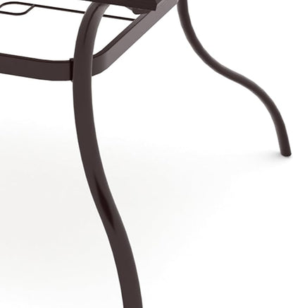 Outdoor Dining Table with Square Wooden-Like PVC Table Top and Umbrella Hole for Bistro, Garden, Poolside, Backyard -Laminated Top Brown Metal Steel Frame