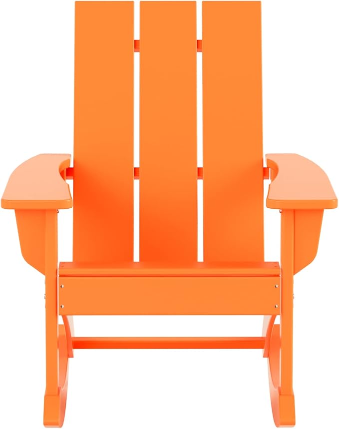 WO WESTIN OUTDOOR HDPE Shoreside Modern Rocking Poly Adirondack Chair (Set of 2),Orange