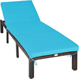 COSTWAY 2PCS Rattan Lounge Chair Chaise Recliner Adjustable Cushioned Turquoise - Photo 4
