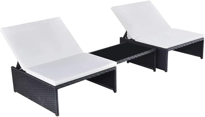 Outdoor Chaise Lounge, Sun Relaxing Chaise Lounge Beach Chaise Lounge Sun Loungers 2 pcs with Table Poly Rattan Black for Poolside Garden Balcony Patio Yard
