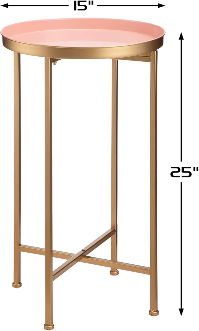 HollyHOME Small Round Metal End Table, Accent Indoor&Outdoor Coffee Side Table, Snack Sofa Table for Living Room - Photo 3