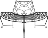 63" Half-Moon Tree Bench, Black Metal, Seats 3, 63x63x34.8 in, Patio/Garden/Entryway - Photo 4