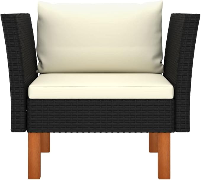 Outdoor Patio Sofa 25.4x28.5x26.4 in, Black PE Rattan, Removable Cushions, Steel Frame, Eucalyptus Legs, Garden Lounge Chair