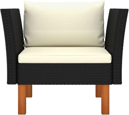 Outdoor Patio Sofa 25.4x28.5x26.4 in, Black PE Rattan, Removable Cushions, Steel Frame, Eucalyptus Legs, Garden Lounge Chair
