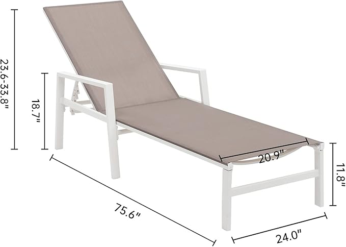 Aluminum Chaise Lounge Chairs Set of 2,5 Adjustable Outdoor Lounge Chaise Chairs,Patio Chaise Lounge with Armrests,for Beach Poolside,Balcony,Yard(Light Taupe)
