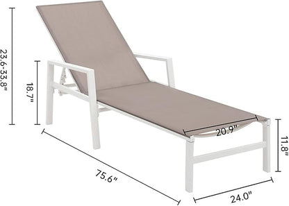 Aluminum Chaise Lounge Chairs Set of 2,5 Adjustable Outdoor Lounge Chaise Chairs,Patio Chaise Lounge with Armrests,for Beach Poolside,Balcony,Yard(Light Taupe)