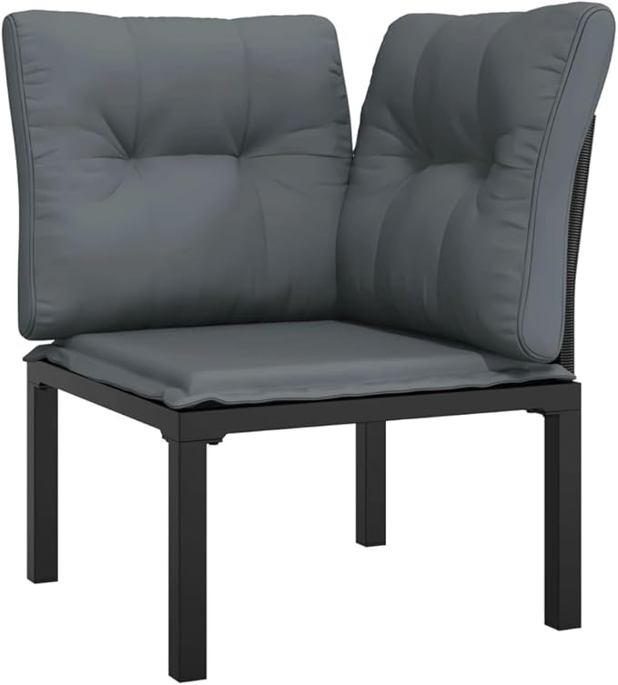4-Piece Modular Outdoor Sectional Set, 21.7"x21.7"x12.2", Poly Rattan Black & Grey, Steel Frame - Photo 4