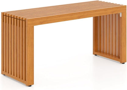 Solid Acacia Wood Patio Bench - Heavy Duty Backless Outdoor Bench for Garden, Yard, Porch - 2-Person Backless Outdoor Bench for Garden, Yard, Deck - Commercial Grade Wooden Seating - Teak