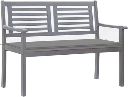 Garden Bench Deck Bench 2-Seater Patio Bench with Cushion 47.2" Gray Eucalyptus Wood