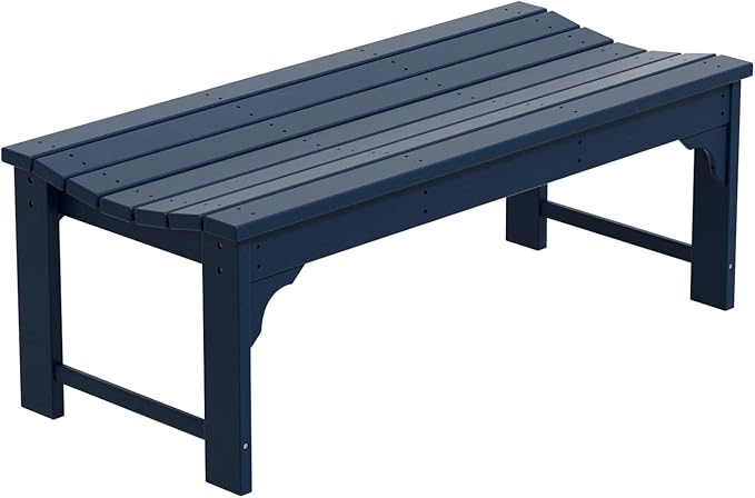 WO Home Furniture Outdoor 46" Backless HDPE Adirondack Bench, Poly Lumber Seat for Patio, Backyard, Balcony, All Weather Resistant with UV Protection, Navy Blue