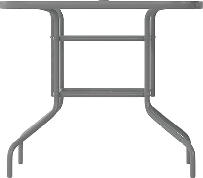Flash Furniture Tory 31.5" x 55" Rectangular Tempered Glass Metal Table with Umbrella Hole, Silver